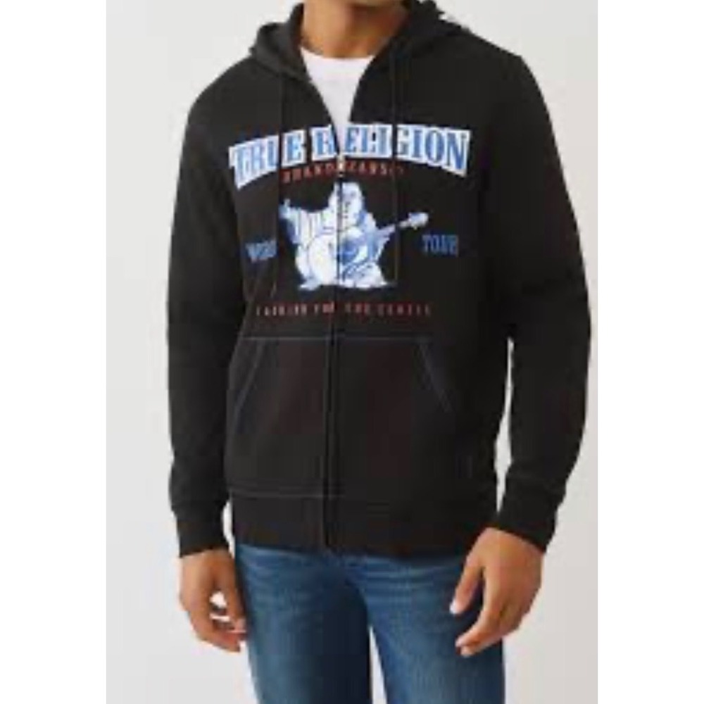 True Religion Buddha Icon Zip Hoodie Mens XL Black NWT World Tour 701130 Logo